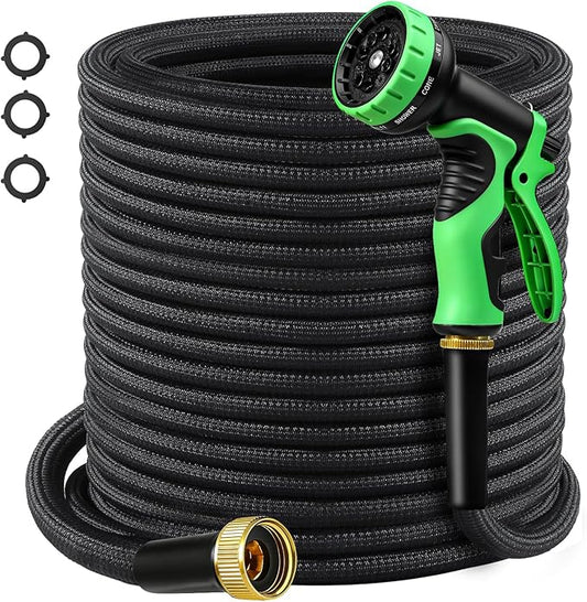 Garden Hose 25 FT, Non-Expanding Lightweight Water Hose with 10 Function Nozzle, Flexible, Kink Free, Wear-Resistant Fabric Leak Proof Garden Hoses for Outdoor, Yard, Lawn, Car, Marine, RV, Pet Bath