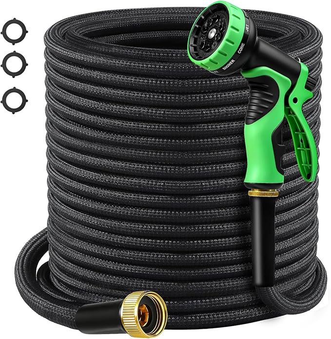 Garden Hose 50 FT, Non-Expanding Lightweight Water Hose with 10 Function Nozzle, Flexible, Kink Free, Wear-Resistant Fabric Leak Proof Garden Hoses for Outdoor, Yard, Lawn, Car, Marine, RV, Pet Bath