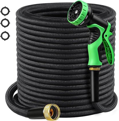 Garden Hose 100 FT, Non-Expanding Lightweight Water Hose with 10 Function Nozzle, Flexible, Kink Free, Wear-Resistant Fabric Leak Proof Garden Hoses for Outdoor, Yard, Lawn, Car, Marine, RV, Pet Bath