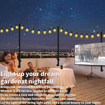 4 Pack 5Ft String Light Poles,Light Poles for Outside String Lights,Outdoor Light Poles with Fork,Metal Pole Stand for Patio,Backyard,Deck