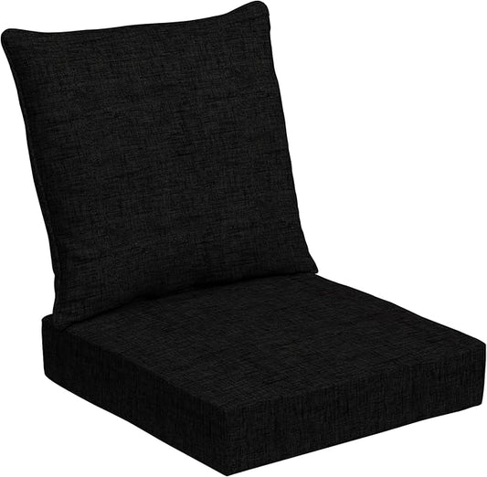 Arden Outdoor Foam Deep Seat Cushion Set, 24 in x 24 in, Weather-Proof, Rain-Proof, Fade Resistant Patio Cushion, Bottom and Back Cushion for Chair, Sofa, and Couch Black Leala