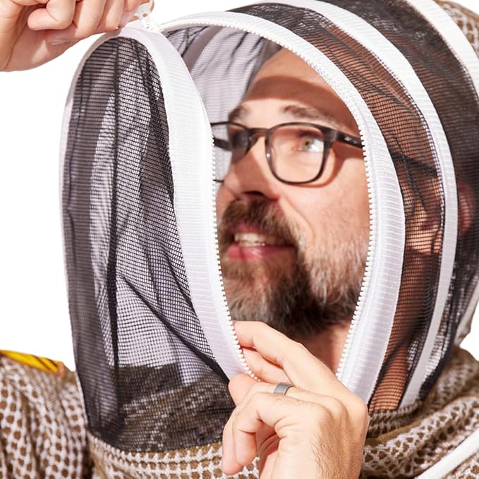 Beekeeping Veil - Replacement Round or Fencing Style, Universal Fit for All Suits & Jackets, 3-Layer Mesh for Maximum Sting Protection, Olive Green