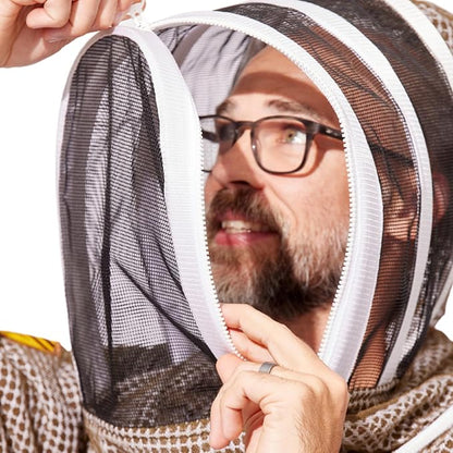 Beekeeping Veil - Replacement Round or Fencing Style, Universal Fit for All Suits & Jackets, 3-Layer Mesh for Maximum Sting Protection, Olive Green