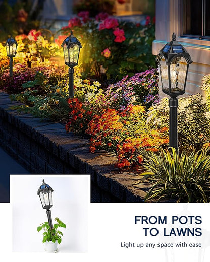 FEMILA Solar Post Lights Outdoor, 35.8" Aluminum Glass Outdoor Pathway Lights, Dusk to Dawn Solar Landscape Light with Remote Control for Yard Garden Driveway, 4FYX92GL-SL BK
