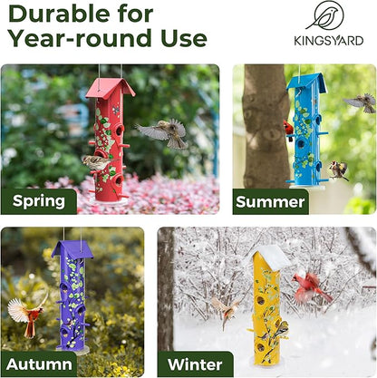 Kingsyard Metal Bird Feeders for Outdoors Hanging, 6-Ports Tube Bird Feeder, 14 inch, Durable & Weatherproof, Large Capacity for Attracting Wild Birds (Blue)
