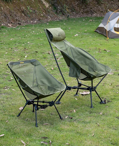 iClimb Ultralight Compact Camping Folding Beach Chair with Anti-Sinking Large Feet and Back Support Webbing (Green - Triangular Frame - 2PC)