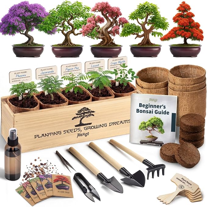 Bonsai Tree Kit Deluxe - 5X Unique Japanese Bonzai Trees | Complete Indoor Bonsai Starter Kits for Growing Trees – DIY Gardening Gifts for Mother, Women & Men, for Father's Day