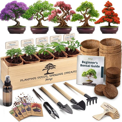 Bonsai Tree Kit Deluxe - 5X Unique Japanese Bonzai Trees | Complete Indoor Bonsai Starter Kits for Growing Trees – DIY Gardening Gifts for Mother, Women & Men, for Father's Day
