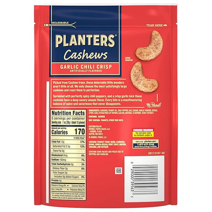 PLANTERS Garlic Chili Crisp Cashews, 5oz Bag (Pack of 4)