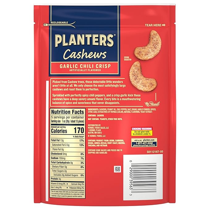 PLANTERS Garlic Chili Crisp Cashews, 5oz Bag