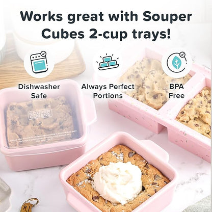 Souper Cubes Ceramic Baking Dishes 2.0-5" x 5" Baking Dishes with Silicone Lids, Individual Baking Dishes for Oven, Microwave, Oven and Air Fryer Safe, USA Made, Set of 2 - Cotton Candy