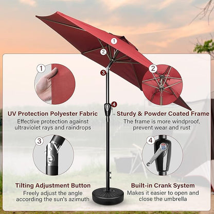 Simple Deluxe 9' Patio Umbrella Outdoor Table Market Yard Umbrella with Push Button Tilt/Crank, 8 Sturdy Ribs for Garden, Deck, Backyard, Pool, Red