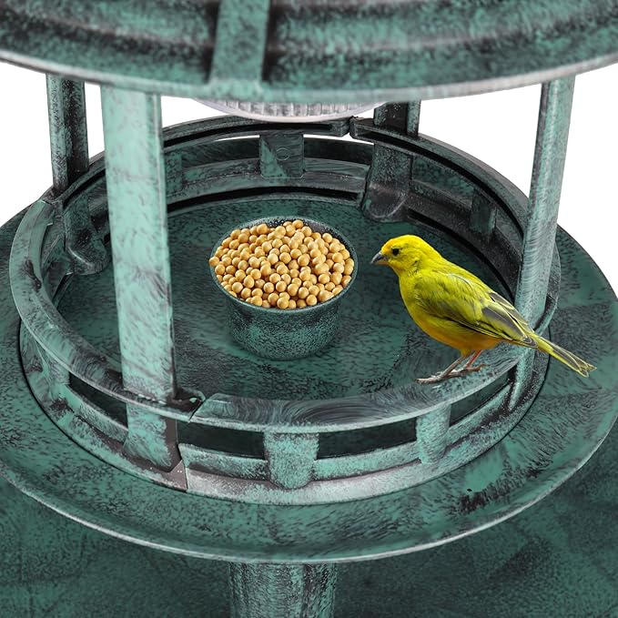 Outvita Outdoor Bird Bath, Garden Bird Baths Decorations with Solar-Powered Lamp and Resin Pedestal Flower Planter Base Bird Feeder for Yard Patio