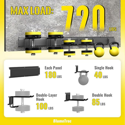 Garage Tool Organizer Wall Mount, 64" Heavy-Duty Metal Wall Organizer, 4 Rails with 8 Adjustable Hooks, Garden Storage Rack for Organization, Sturdy Tool Hanging Holder for Shovel Shed Yard