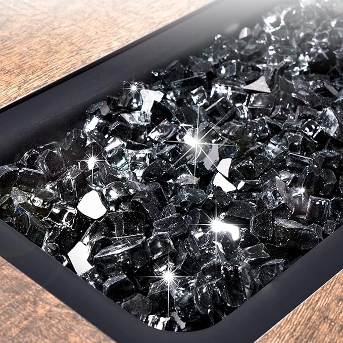GASPRO 10 lbs Fire Glass for Fire Pit, 1/2-Inch Glass Rocks for Propane or Gas Fireplace, Add Ambience to Gatherings and Parties for Outdoors and Indoors, Reflective Black