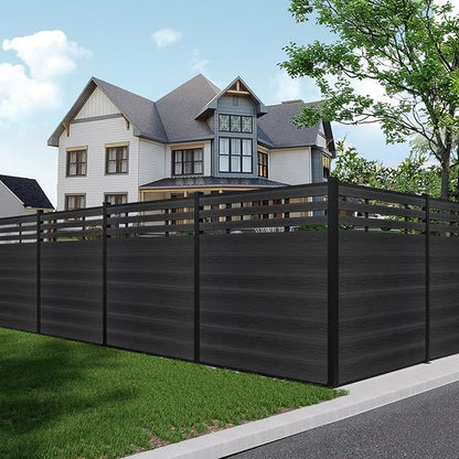 6x6 FT Wood Composite Privacy Fence Panel,Semi-Enclosed Outdoor AC Unit Cover,Trash Can Barrier | Weatherproof, Easy Installation, Durable Composite Fencing (Black with 2 Post)