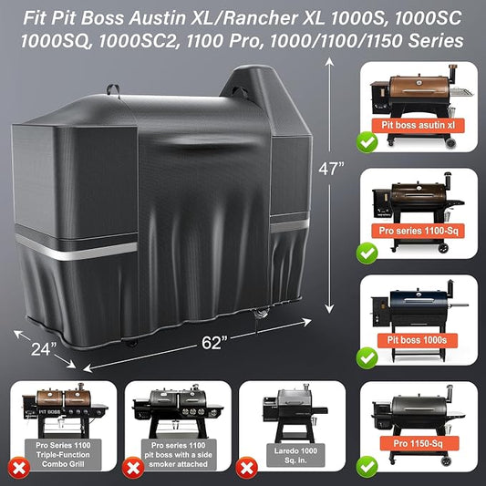 Utheer Grill Cover for Pit Boss Austin XL/Rancher XL, Z Grill 1000, 1100, 1100 Pro, 1000S, 1000SC, 1000Sq, 1000SC2, 1150 1500 Series Wood Pellet Grill, 600D Heavy Duty Waterproof, UV Protection Cover | 600D polyester with PVC lining for outdoor pellet ...