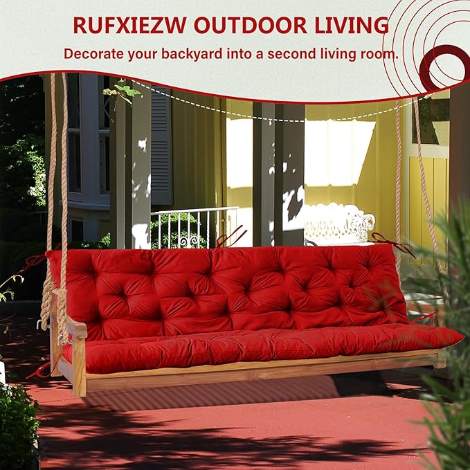 2/3 Seater Swing Replacement Cushion, Waterproof Porch Swing Cushions with Backrest, Thickened Bench Cushions for Outdoor Furniture, for Outdoor Patio Swing (Red, 47 * 40 in)