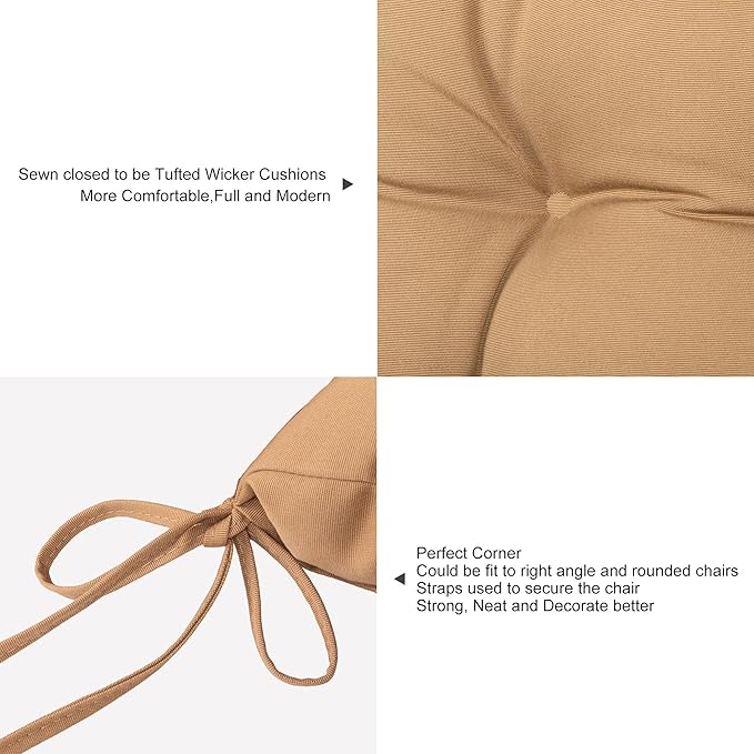 ARTPLAN Outdoor Chair Cushions,Set of 4,19"x19"x4" Patio Seat Pad Cushions with Ties,Wicker Tufed Outdoor Cushions for Patio Furniture,Light Brown