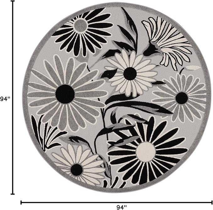 Nourison Home Aloha 8' x Round Black White Fabric Contemporary Area Rug (8' Round)