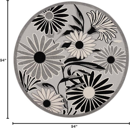 Nourison Home Aloha 8' x Round Black White Fabric Contemporary Area Rug (8' Round)