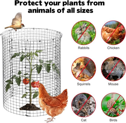 30 Pcs 24'' x 12'' Large Wire Plant Protector from Animals With Metal Cover, 10 Pack Metal Plant Cage Chicken Wire Cloche with 10Pcs Metal Covers to Keep Animals Out, Garden Protection Bunny Barricade
