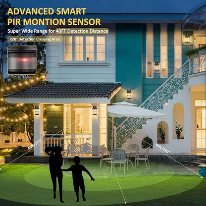 2 Packs Motion Sensor Outdoor Wall Lights - Upgrade Dusk to Dawn Porch Lighting, LED Exterior Lantern Fixture Wall Sconce, Waterproof Outside Light For House, Black Anti-Rust Lamp For Garage Doorway