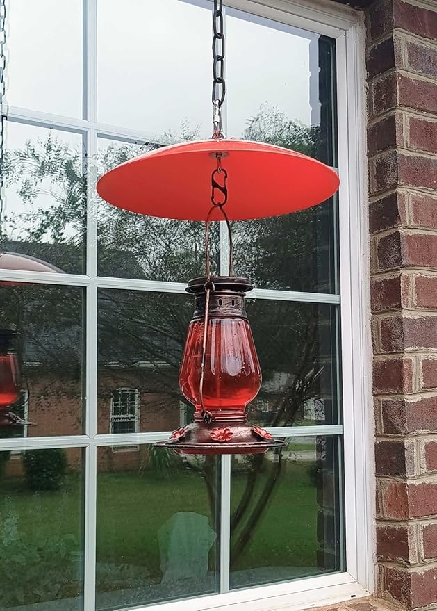 13" Hummingbird Feeder Rain Cover,Smart Bird Feeder Umbrella,Hummingbird Feeders Guard,Squirrel Proof for Shepherd's Hook Outdoors(Bright Red), 4Pack