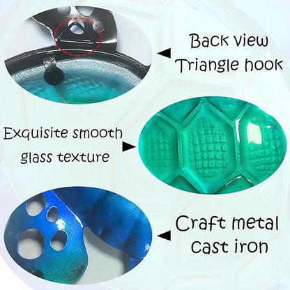 JOYBee Sea Turtle Wall Art Decor, Metal & Glass Sea Life Nautical Home Wall Hanging Decor,Ocean Theme Coastal Decorations for Indoor Outdoor Bathroom and Garden-Blue（Set of 3）