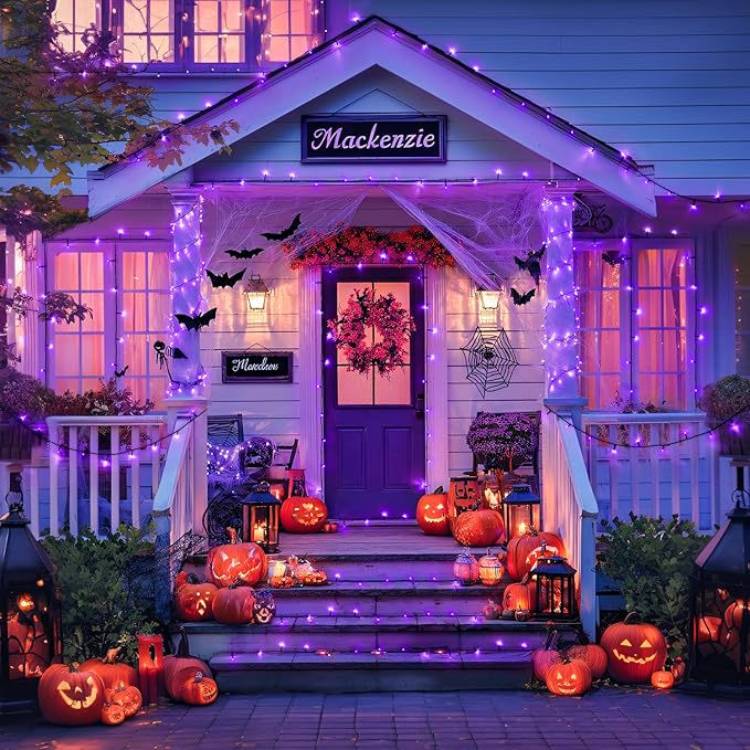 JMEXSUSS Purple Solar Lights Outdoor Waterproof, 2 Pack 100 LED Solar String Lights, Purple Christmas Light for Halloween Decor Outside Tree Yard Garden