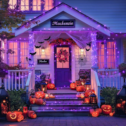 JMEXSUSS Purple Solar Lights Outdoor Waterproof, 2 Pack 100 LED Solar String Lights, Purple Christmas Light for Halloween Decor Outside Tree Yard Garden