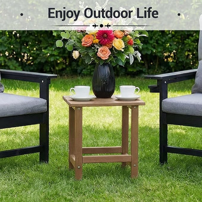 HDPE Patio Side End Table, Waterproof Outdoor Small Table for Patio, Garden, Poolside, Balcony, Deck, Porch, Backyard, Outdoor or Indoor Use, Brown