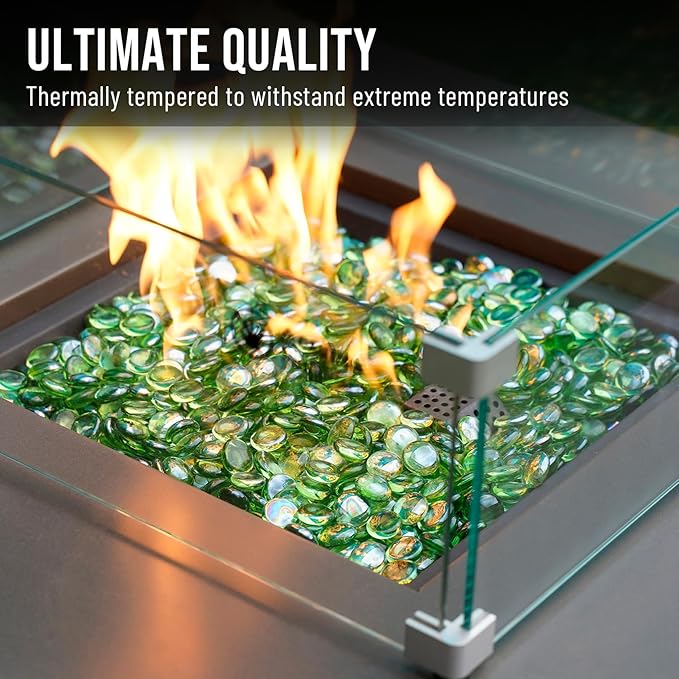 Skyflame 10-Pound Fire Glass Beads for Fire Pit Fireplace, 1/2-Inch Size Emerald Green Reflective Decorative Blended Fireglass Drops for Landscaping