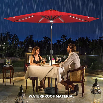 10ft Solar Umbrella Outdoor - Lighted Patio Umbrella with 40 LED Lights Waterprool Uv Protection, Table Umbrella with Tilt & Crank for Pool, Porch, Garden, Deck, Backyard(Red)