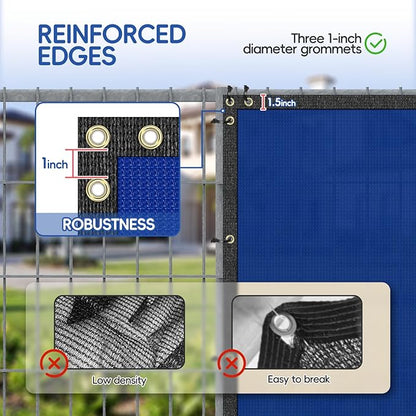 4' x 25' Blue Privacy Fence Screen Net Fencing 90% Privacy Blockage Windscreen Mesh Shade Cover with Copper Grommet for Patio Backyard Garden Swimming Pool, Zip Ties Included