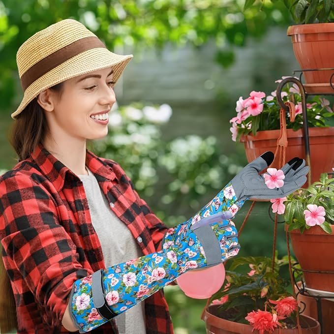 Long Gardening Gloves for Women Thorn Proof Leather Garden Gloves Breathable Working Gloves for Women Yard Outdoor