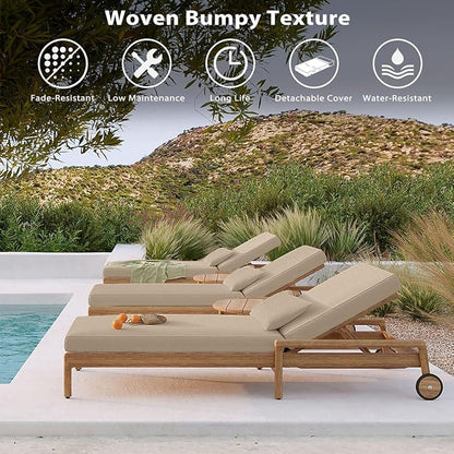 Sundale Outdoor Olefin Chaise Lounge Cushion, Water-Resistant Patio Lounge Chair Cushion, Thick Lounger Pad with 4 Straps Khaki, 72 x 21 x 4 Inches