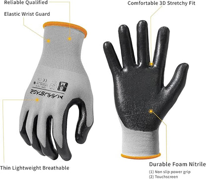 Safety Work Gloves - Protective Glove for Men & Women - Ultrathin Hand Protection - For Construction, Gardening, Landscaping - Grey - Size M - 3 Pairs