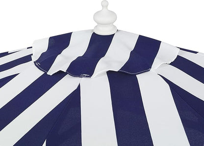 JONATHAN Y Half Umbrella UMB1201I Beverly 9 ft. Designer Classic Scalloped Fringe Market Patio with Crank, Tilt Button and UV Protection in Navy/White, White Pole