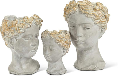 Abbott Collection Aphrodite Head Planter – Extra Small Indoor and Outdoor Planter Pots - Whimsical Woman Statue Head Planter for Flowers and Succulents (Grey/Gold, 6.5" Tall, 2.75" Opening)