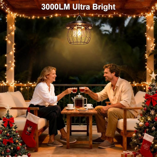 Auzev Solar Gazebo Light with 2 Motion Sensors, 3000LM Battery Operated Chandelier with Remote, 3 Color Temps, Daytime Available Outdoor Lantern for Gazebo, Patio, Pergola, Porch, Garden (16.4FT Cord)