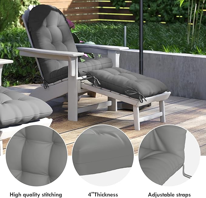 Adirondack Chair Cushion with Ottoman, Folding Adjustable Adirondack Seat Cushions, Waterproof Adirondack Patio Chair Pads for Garden, Deck, or Poolside, Small-Gray-1