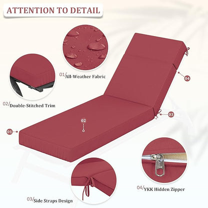 Chaise Lounge Cushions Outdoor, 72" L X 21" W X 4" D Lounge Chair Cushions for Outdoor Furniture, High-Density Foam Outdoor Chaise Cushion-Waterproof Fade-Resistant ThickPatio lounge chair cushion