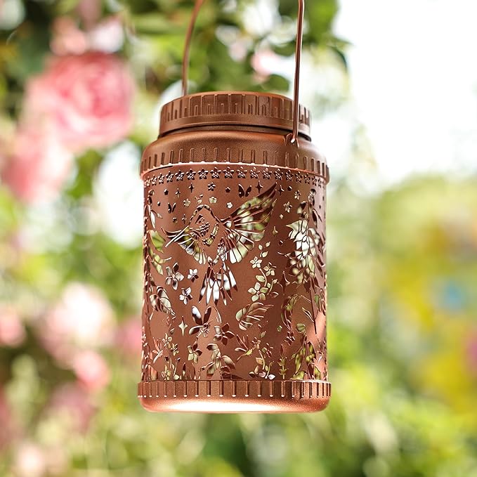 Cooo 6 Pack Solar Lanterns Outdoor Waterproof -Hummingbird Rose Gold Solar Pathway Lights Landscape Path Lights Christmas Lights Gifts for Women Mom Grandma for Garden Yard Patio Backyard Decor