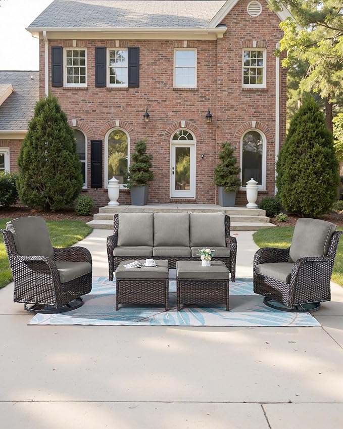 Pop 22x25/22x24 Outdoor Chair Cushions Set of 4 - Heavy Duty High Back Replacement Zippered Cushion for Patio Furniture Set Dining Rocking Chairs Loveseat L-Shape Sofa - Grey/Classic