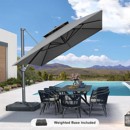 PURPLE LEAF Cantilever Patio Umbrella Outdoor Aluminum Offset Square Umbrella Windproof Heavy Duty Hanging Outside Umbrella for Deck Pool Garden