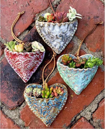 Retro Heart Shaped Plant Pots, Indoor Vertical Wall Hanging Garden Small Plant Pots Succulent Planter Hanging Plant Holder for Window Decorations for Living Room Office (Silver)