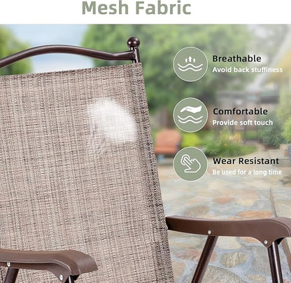 Tangkula Set of 4 Patio Folding Dining Chairs, Outdoor Sling Lawn Chairs with Armrests, Steel Frame, Portable Camping Lounge Chairs for Backyard, Deck, Poolside and Garden, No Assembly (2, Brown)