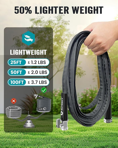 100ft Garden Hose, Ultra Lightweight All-Weather Water Hose, Durable & Flexible, Built-in Valve, Leak-free Connections, TPU Water Hose, Drinking Water Safe