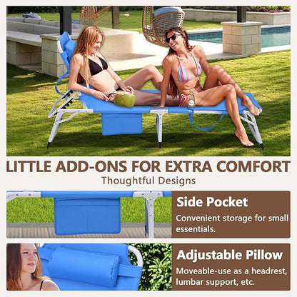 HRVEOCEI 3-in-1 Sun Tanning Chair with Face Hole,Adjustable 5-Position Folding Laying Out Chairs for Tanning,Outdoor Face Down Beach Lounger Sun Bathing Lounge Chair for Pool Deck Patio (Blue)